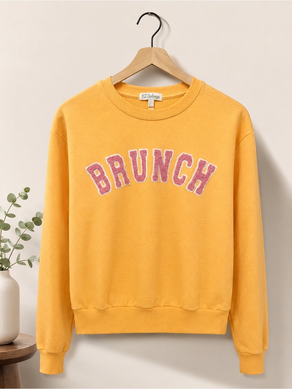 P.J. Salvage 'BRUNCH' Crewneck Sweatshirt with Pink Chenille Lettering (346)